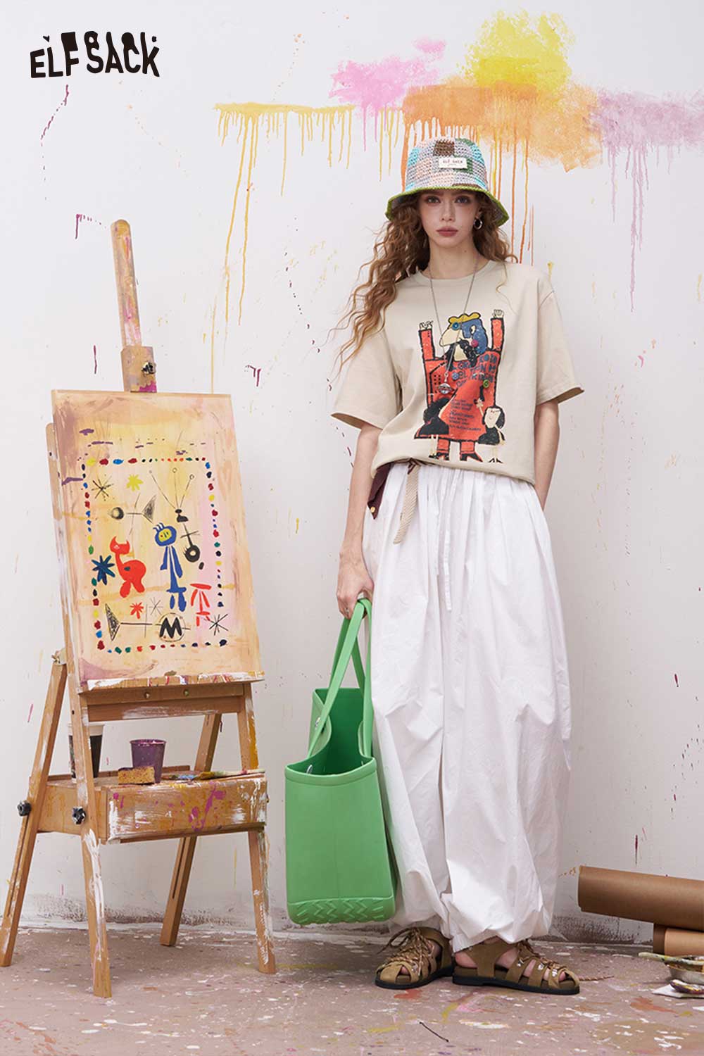 ELFSACK Vintage Poster Print Graphic Tee with Relaxed Fit