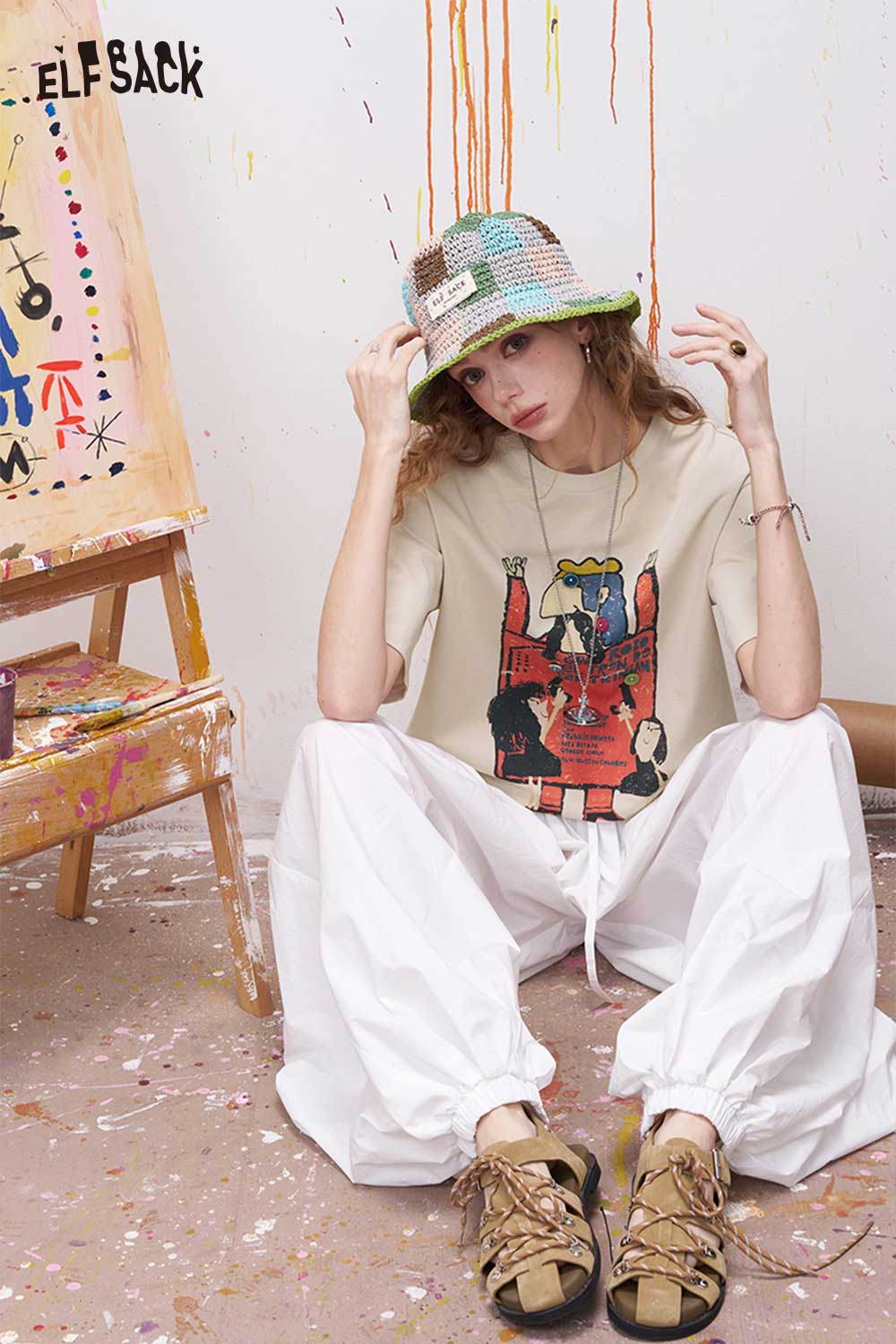ELFSACK Vintage Poster Print Graphic Tee with Relaxed Fit
