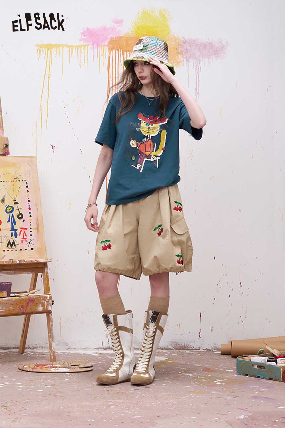 ELFSACK Vintage Poster Print Graphic Tee with Relaxed Fit