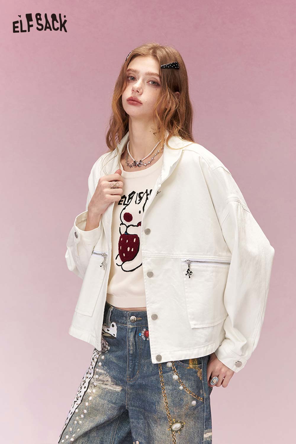 ELFSACK Streetwear Casual Oversized Jacket with Vintage Style