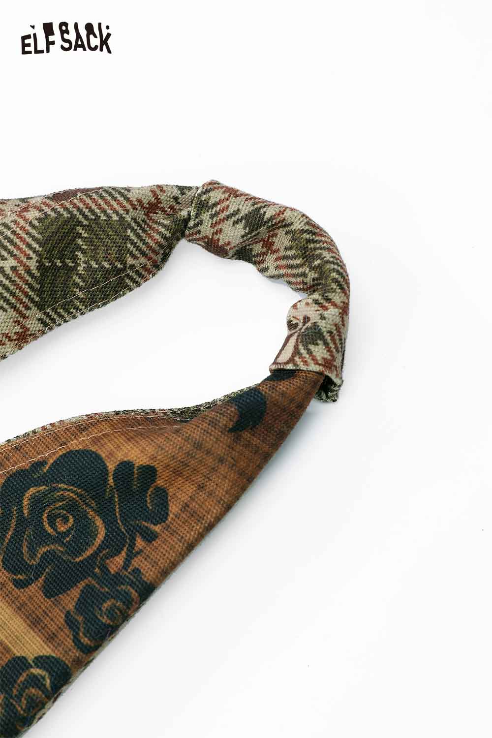 ELFSACK vintage stripe tote bag featuring a unique floral and plaid design for stylish outings