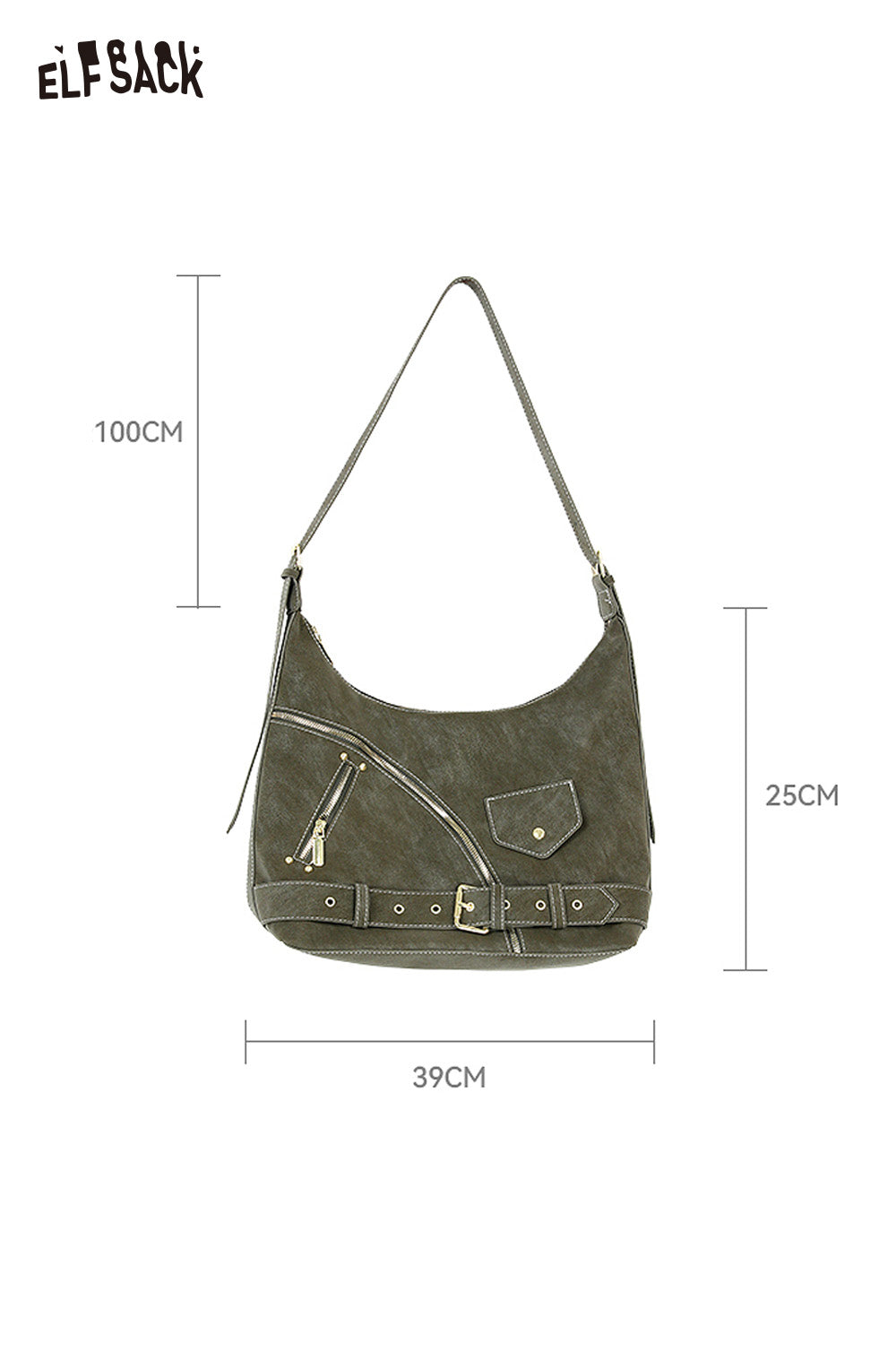 ELFSACK vintage suede shoulder bag with stylish design and adjustable strap for everyday use