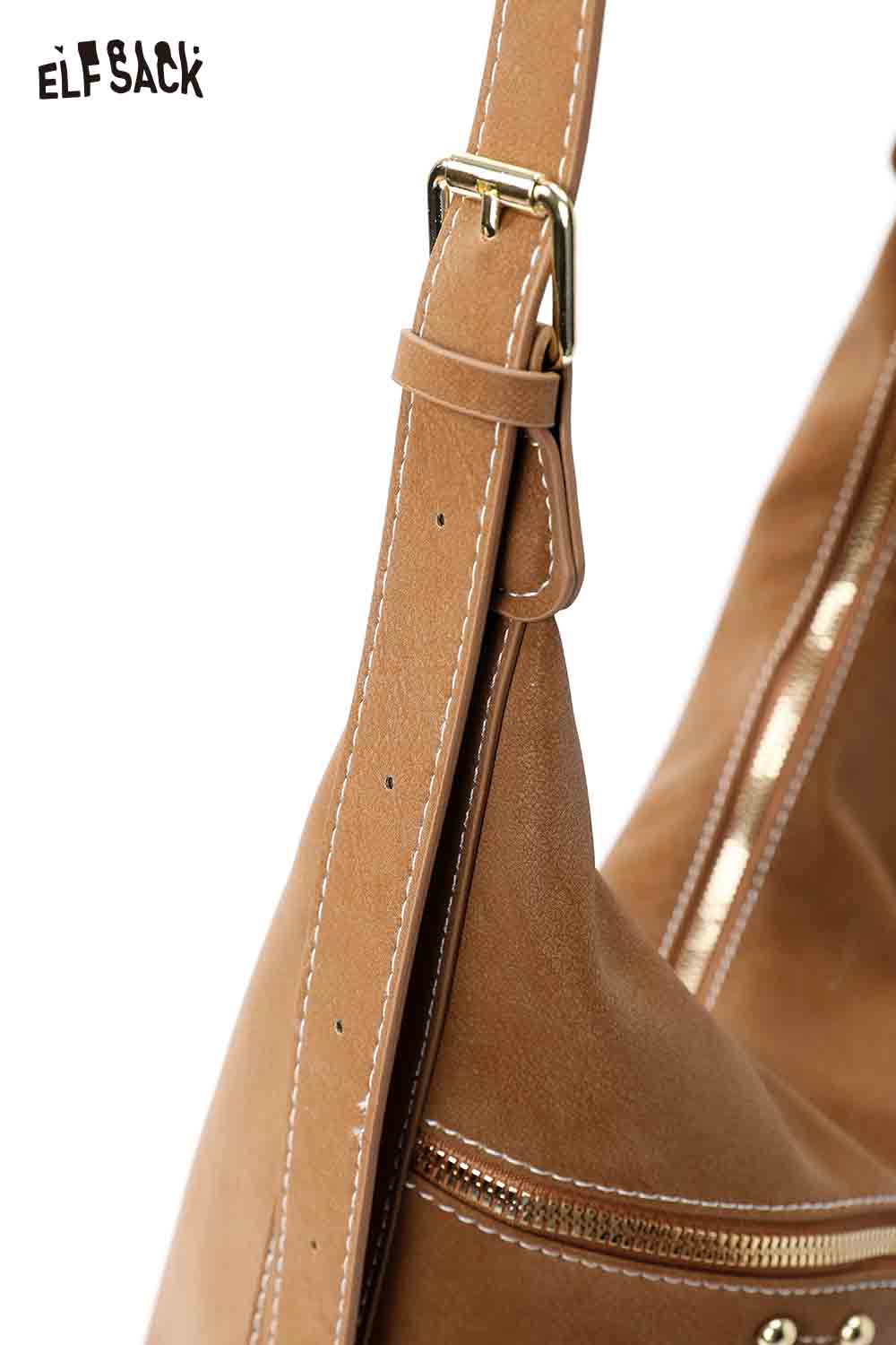 ELFSACK vintage suede shoulder bag featuring adjustable strap and stylish design
