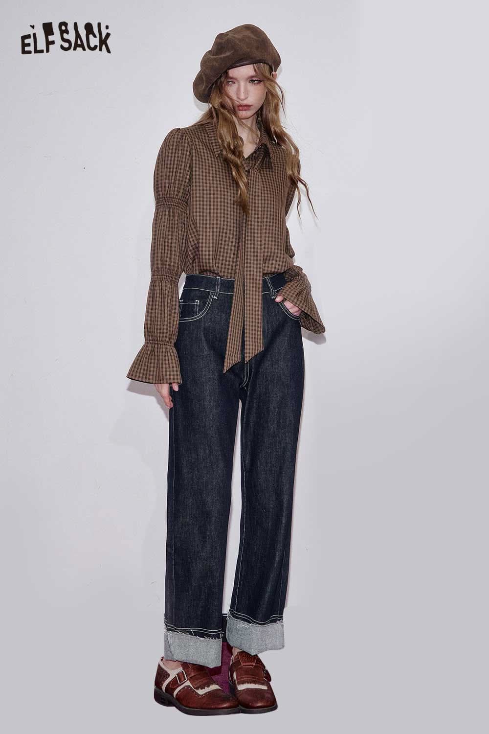 ELFSACK vintage wash straight leg jeans for women styled with a trendy top and accessories