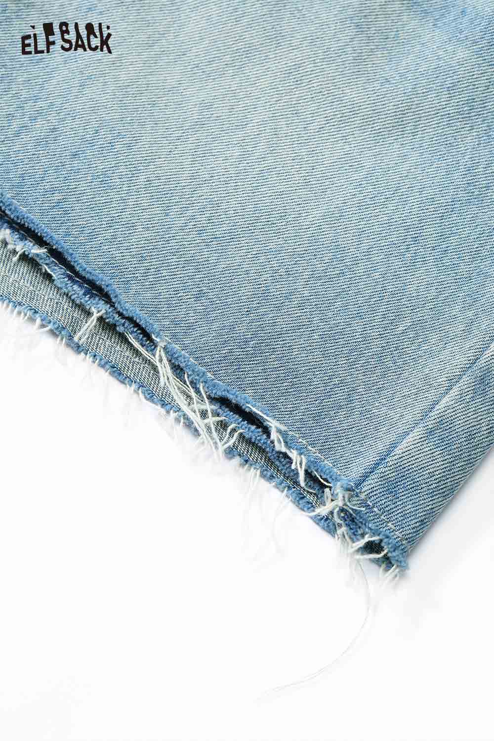 ELFSACK Vintage Washed Frayed Hem Denim Shorts