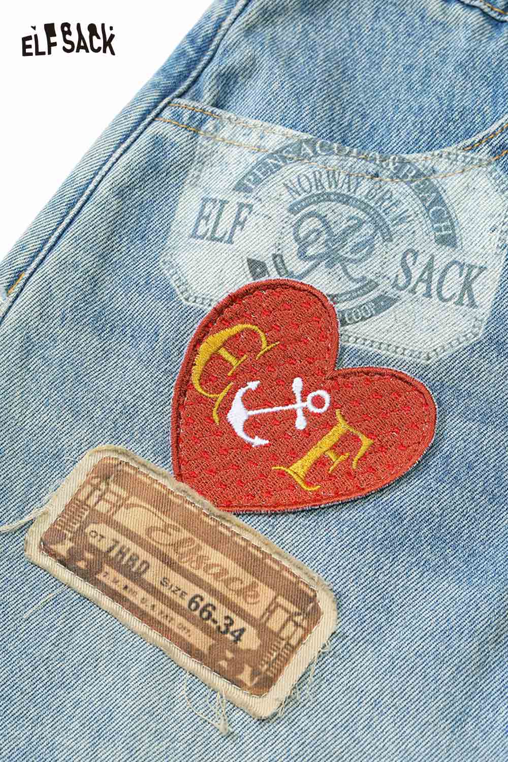 ELFSACK Vintage Washed Frayed Hem Denim Shorts