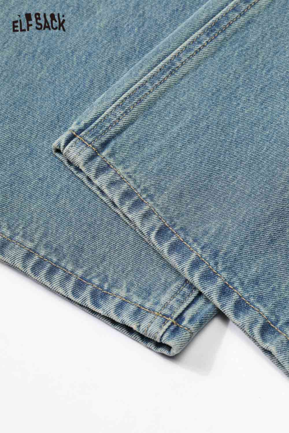 ELFSACK Vintage Wide Leg Jeans with Star Patchwork