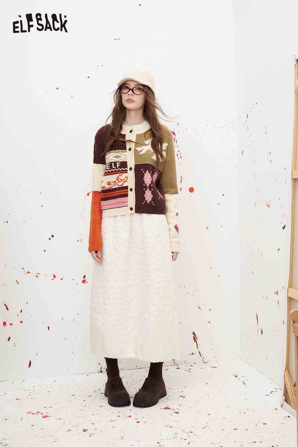 White Quilted Midi Skirt with Pockets