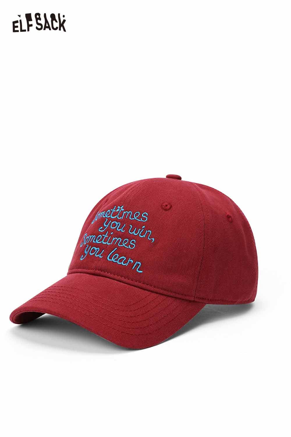 ELFSACK women's embroidered baseball cap in burgundy with blue inspirational text for stylish casual wear