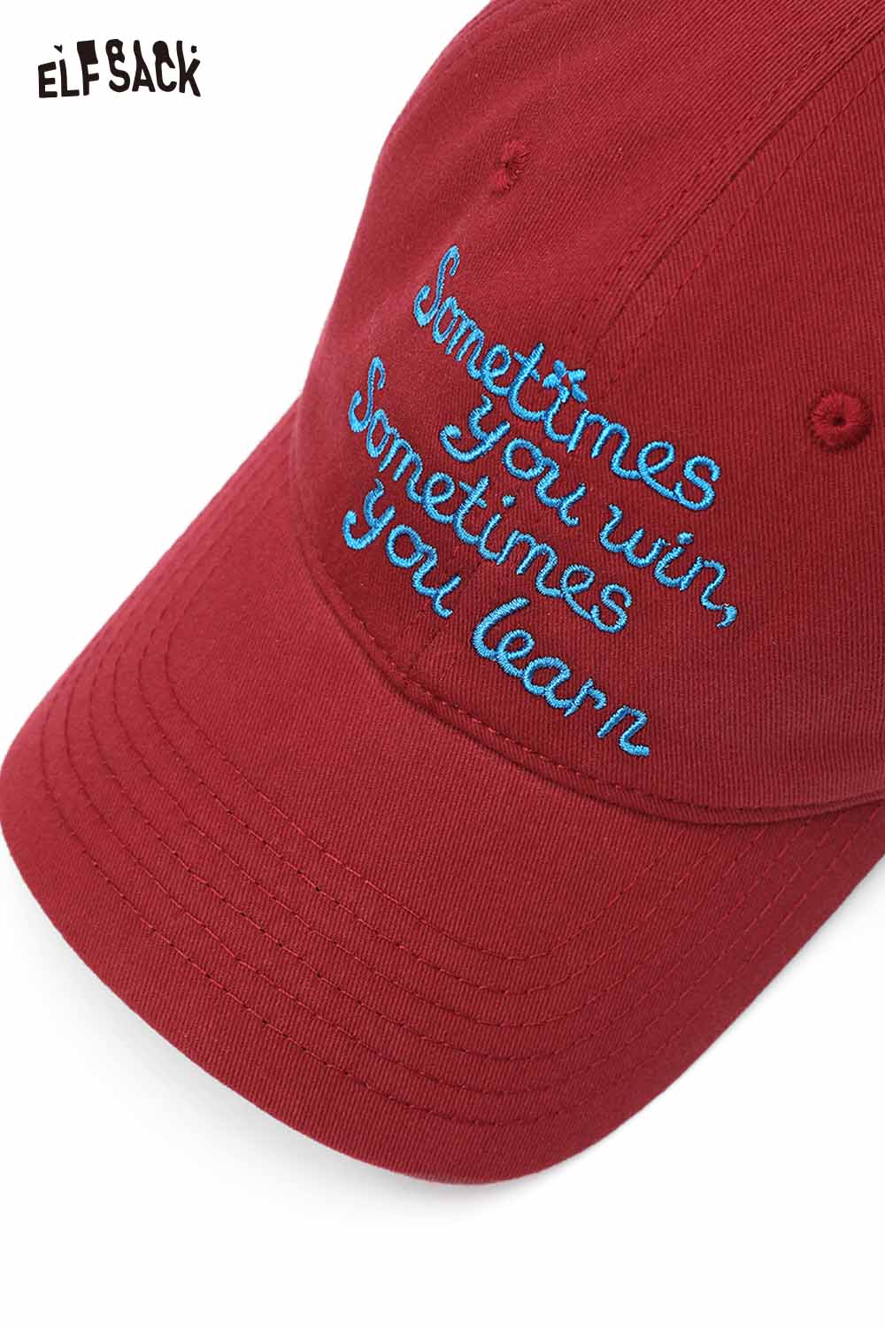 ELFSACK women's embroidered baseball cap in burgundy featuring blue motivational text