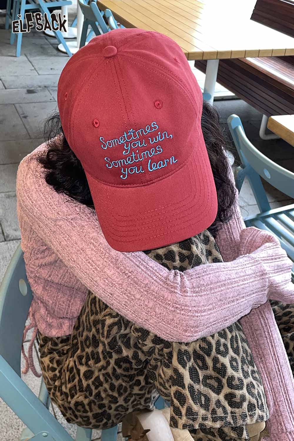 ELFSACK women's embroidered baseball cap in pink with inspirational quote on the front