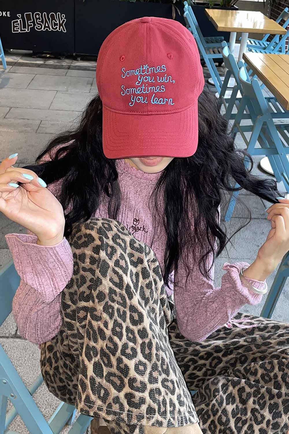 ELFSACK women's embroidered baseball cap in red with the phrase Sometimes you win, sometimes you learn
