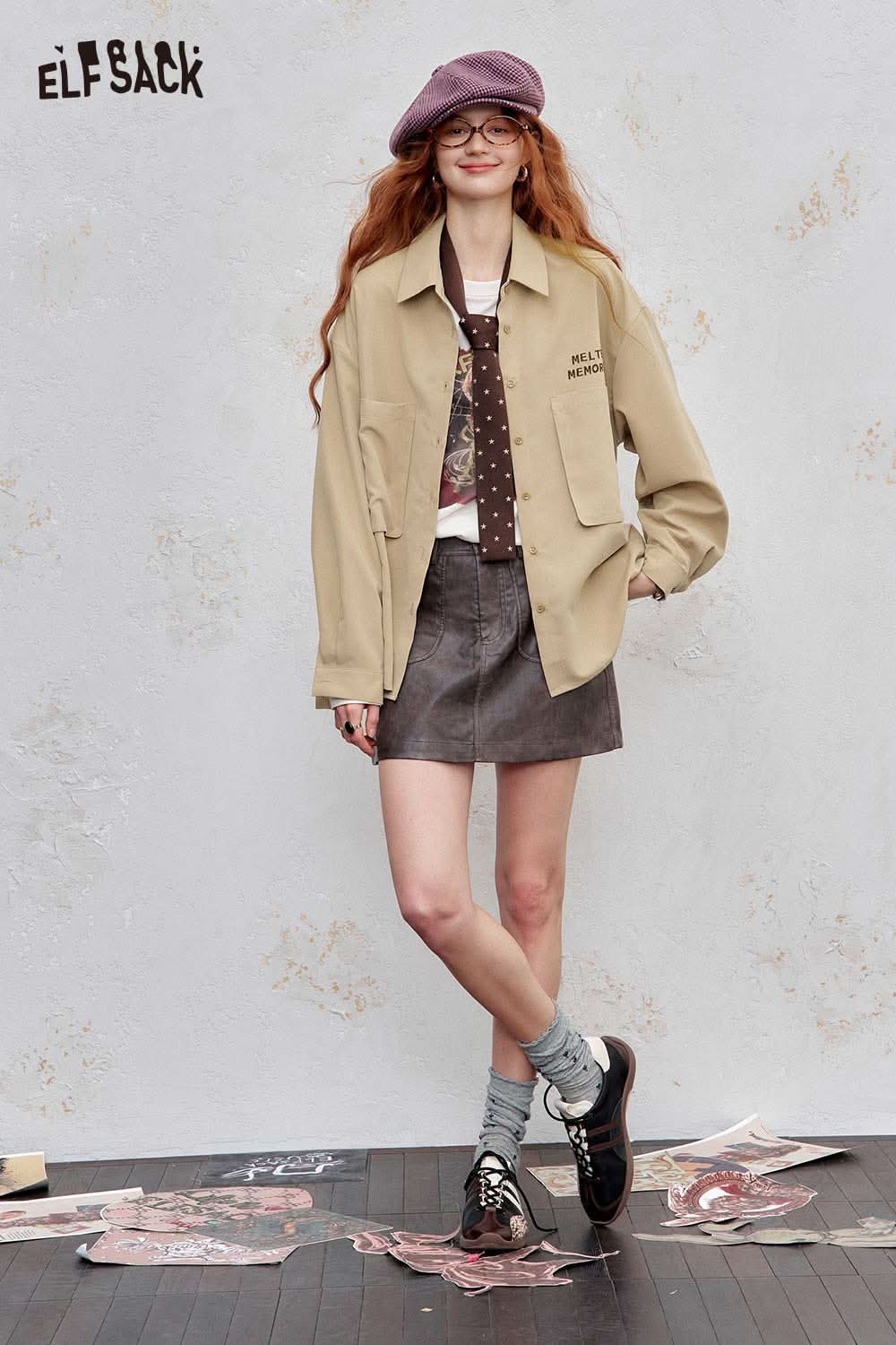 ELFSACK light loose graphic shirt for women styled with a trendy skirt and accessories