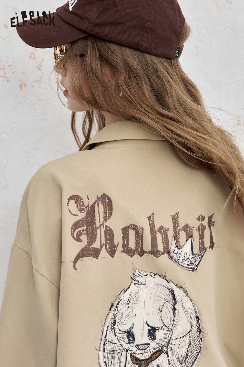ELFSACK light loose graphic shirt for women featuring a fun rabbit design on the back
