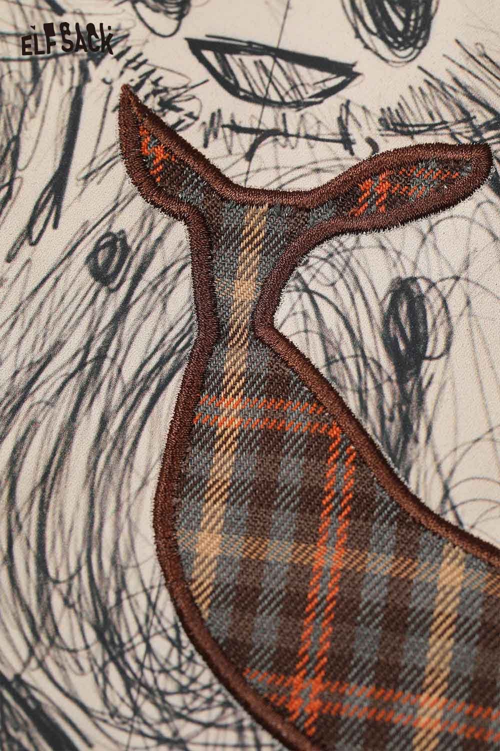 ELFSACK light loose graphic shirt for women featuring a whimsical whale design with plaid details