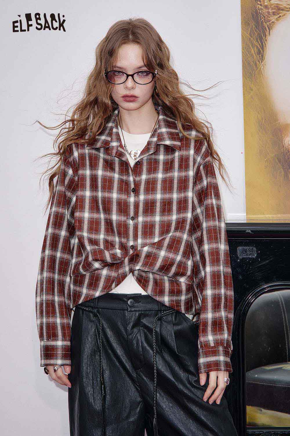 ELFSACK women's plaid button down shirt featuring a stylish knot design and casual fit