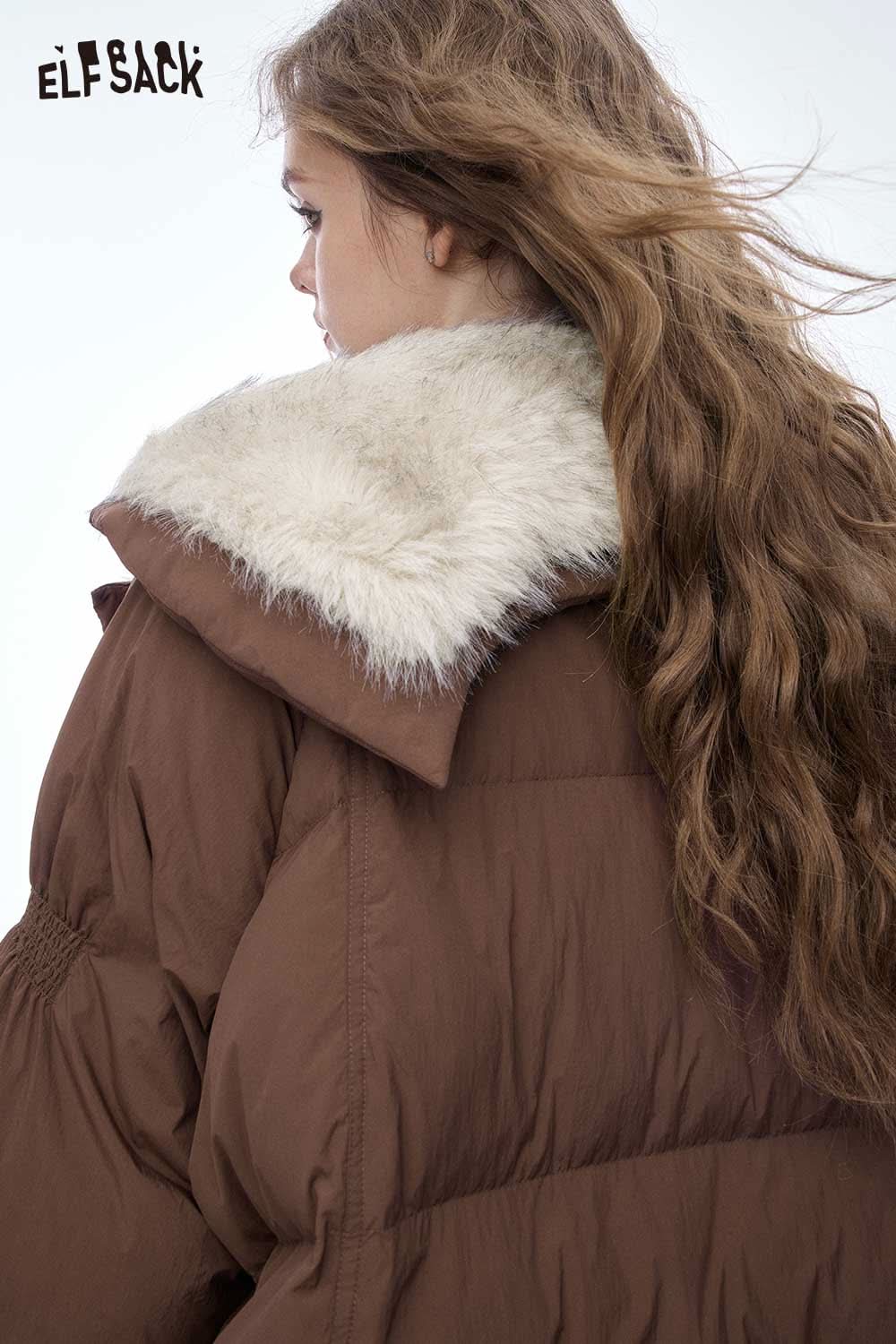 ELFSACK women's plush lined down jacket with a stylish fur collar and cozy design