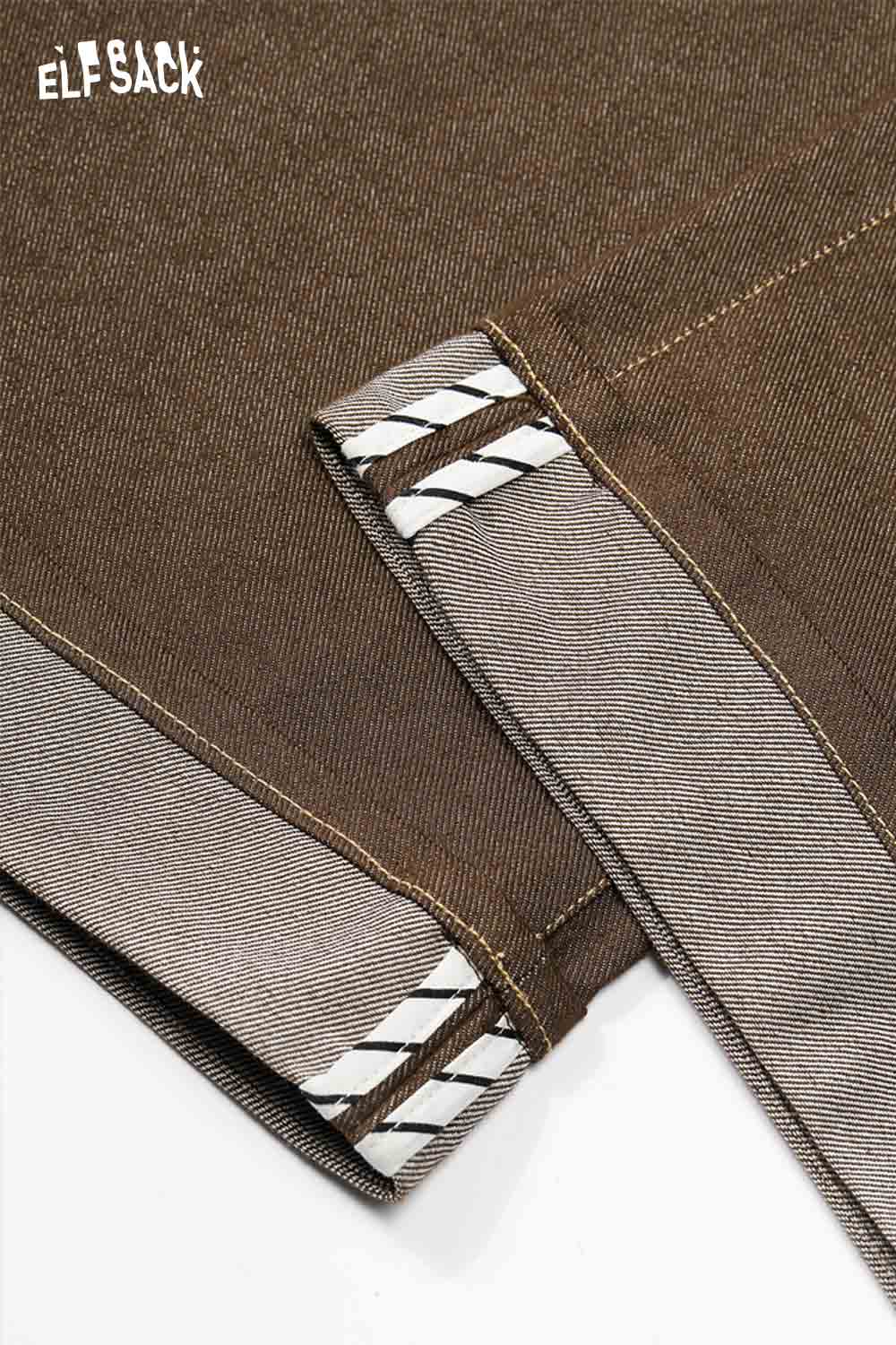 ELFSACK wide leg cotton blend trousers women featuring stylish stitching details and soft fabric