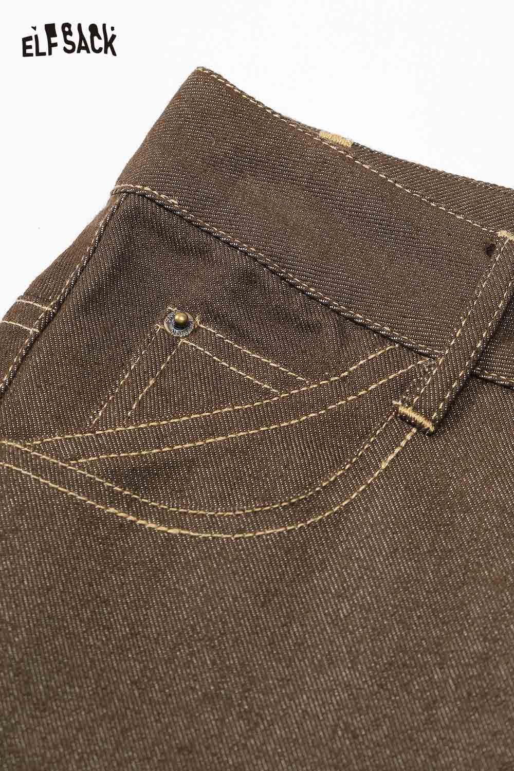 Brown ELFSACK wide leg cotton blend trousers women with stylish stitching and comfortable fit