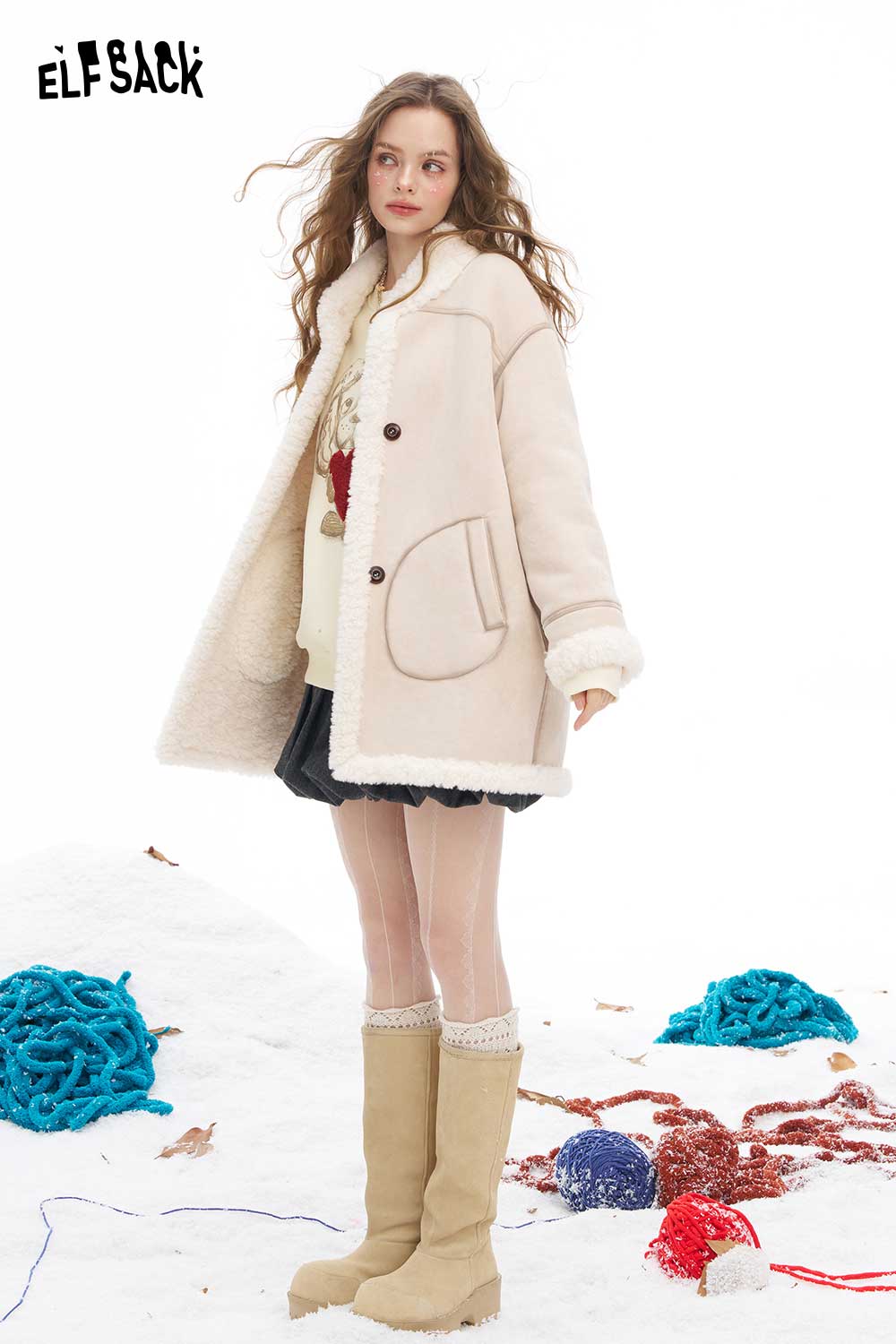 ELFSACK women's animal graphic sweatshirt styled with a cozy coat and winter outfit