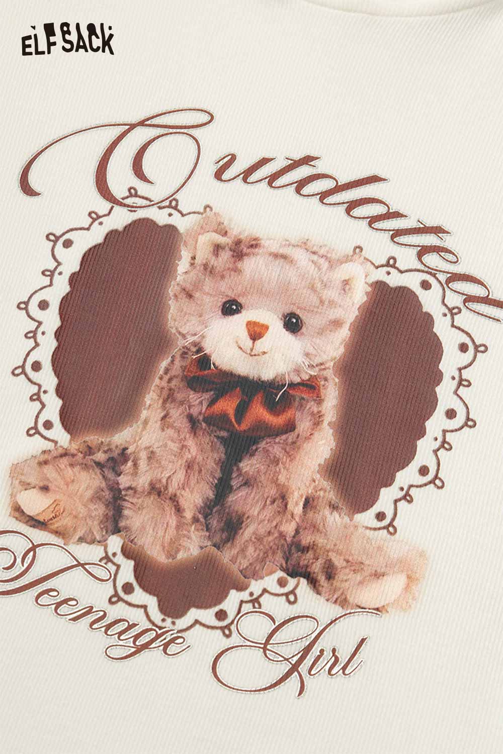 ELFSACK women's bear graphic hoodie featuring a cute teddy bear design with playful text