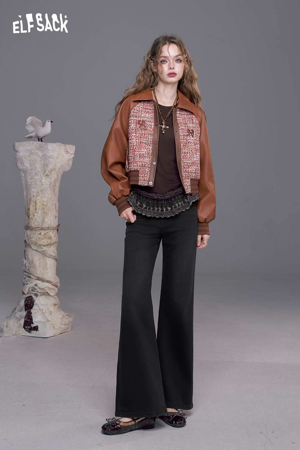 ELFSACK women's bootcut stretch denim jeans paired with a stylish jacket for a trendy look