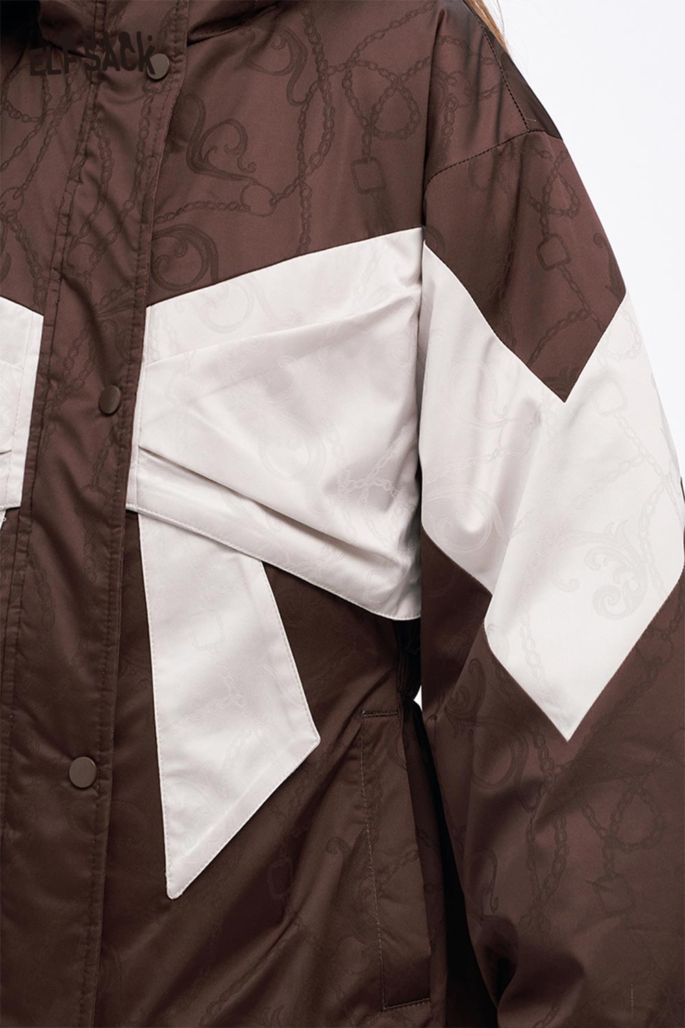 ELFSACK women's bow knot puffer jacket featuring a stylish brown and white design