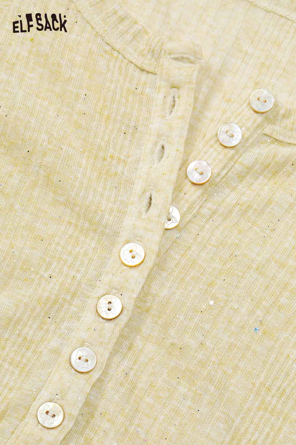 ELFSACK women's brushed jersey baselayer in soft yellow with a button-up design.