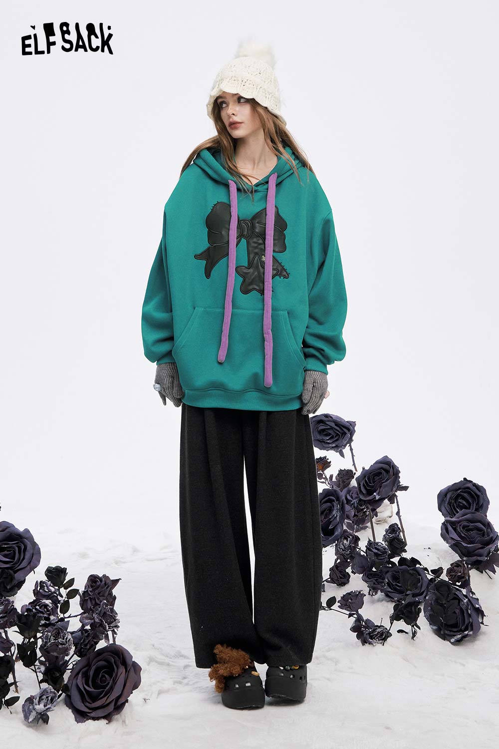 ELFSACK women's casual graphic hoodie in teal with a fun design, perfect for everyday wear