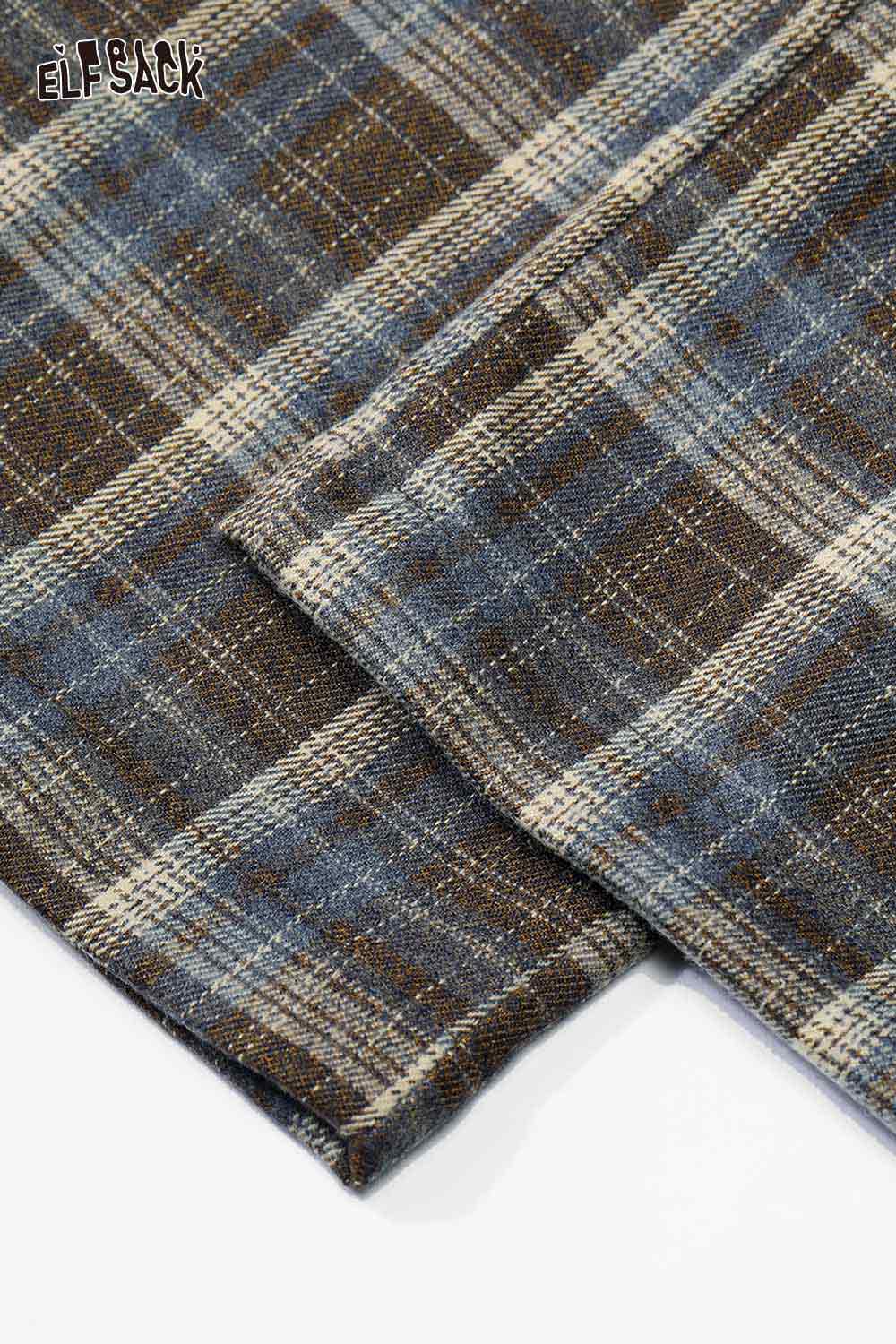 ELFSACK women's check pattern relaxed fit trousers in brown and blue woven fabric