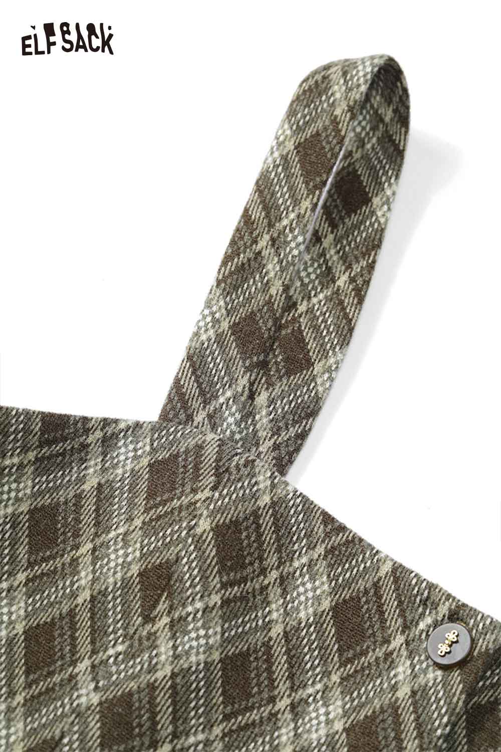 Close-up of ELFSACK women's check pattern three-piece set featuring a stylish strap design
