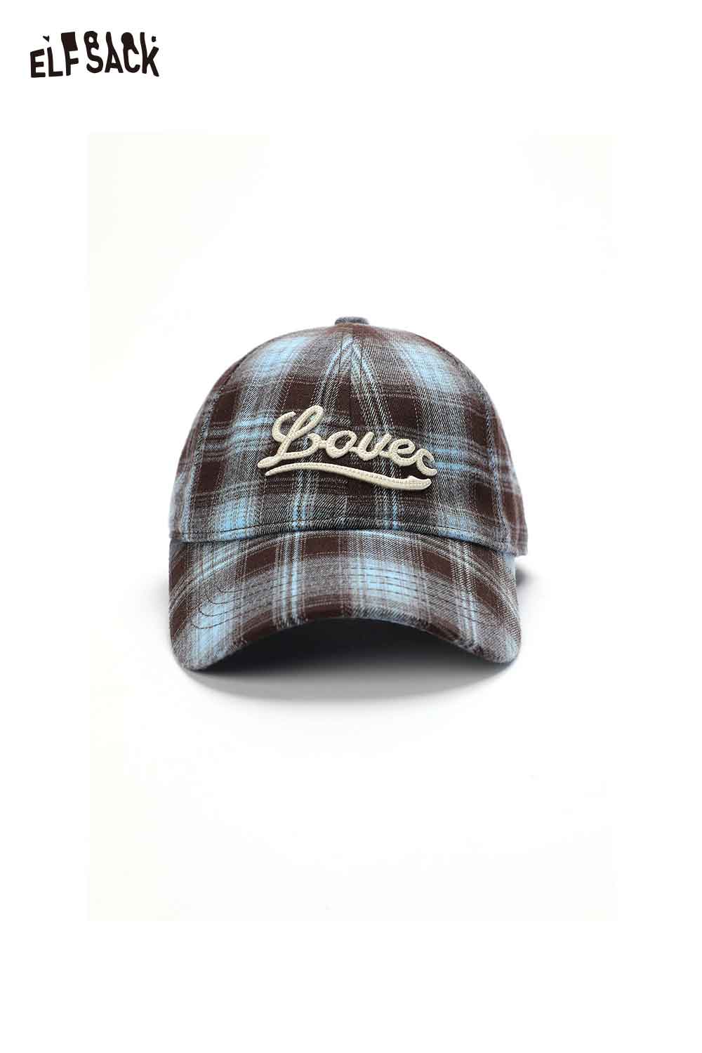 ELFSACK women's checkered baseball cap with embroidered 'Love' design for a trendy look