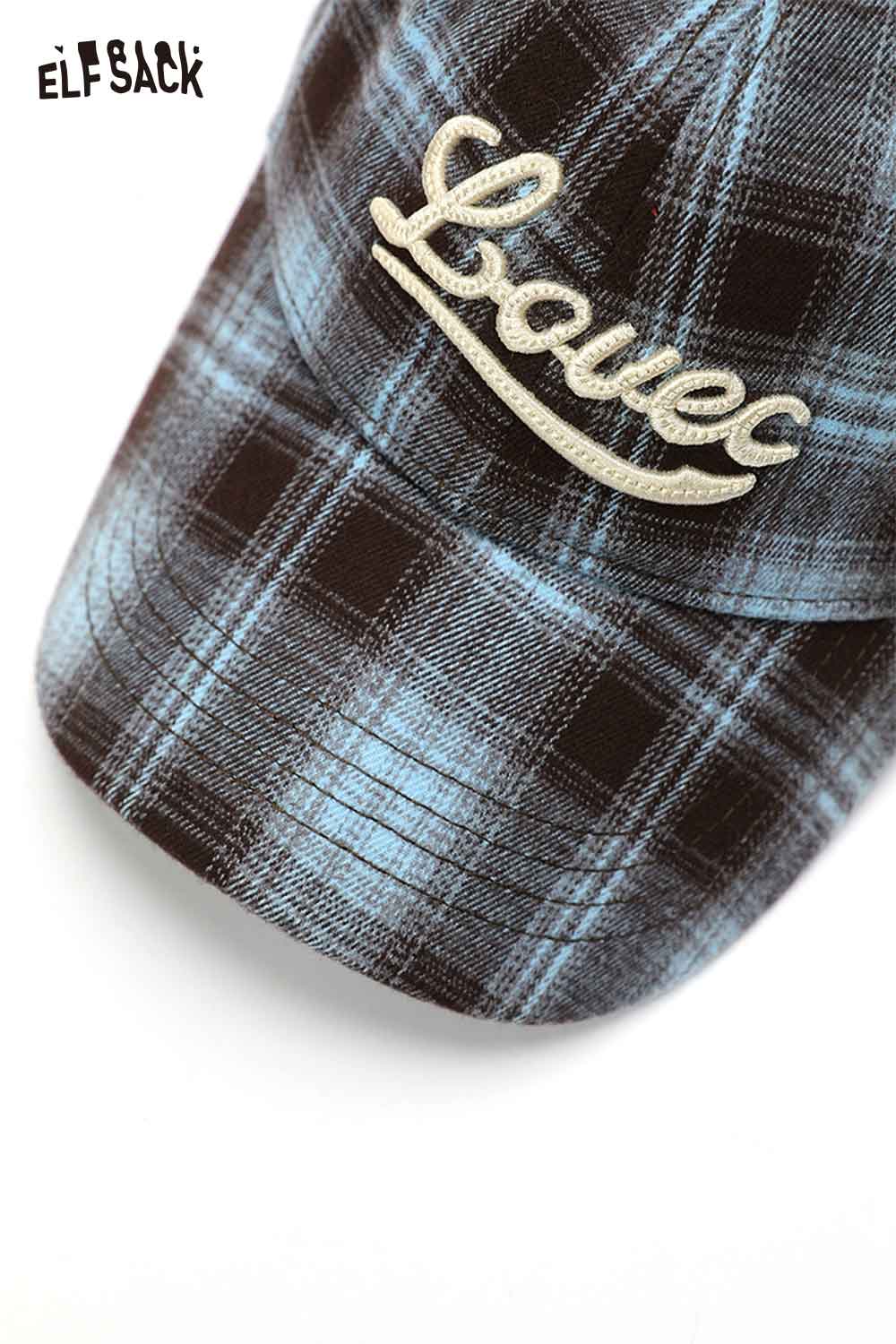 ELFSACK women's checkered baseball cap in blue plaid with stylish embroidered lettering