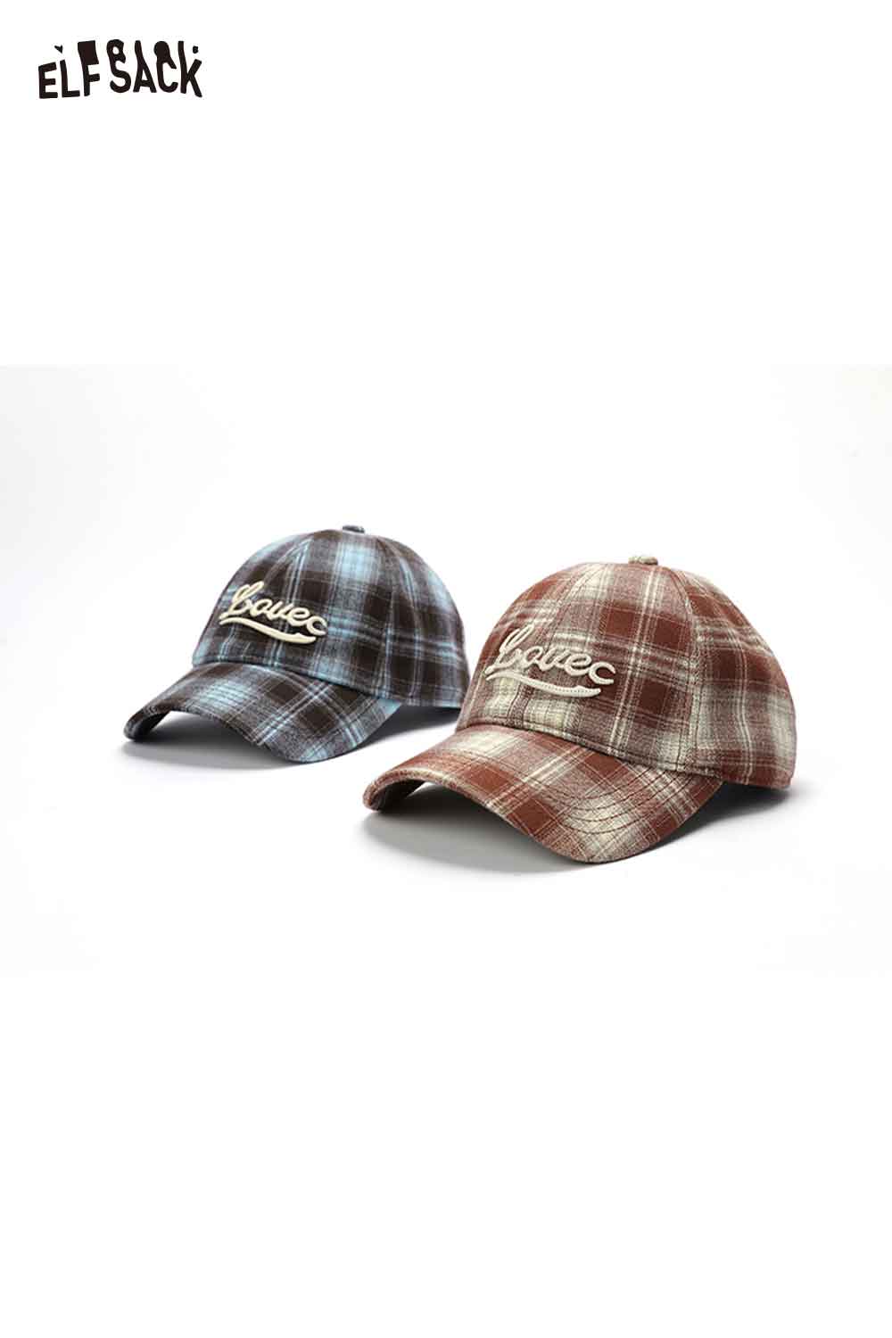 ELFSACK women's checkered baseball cap in blue and maroon for casual outfits
