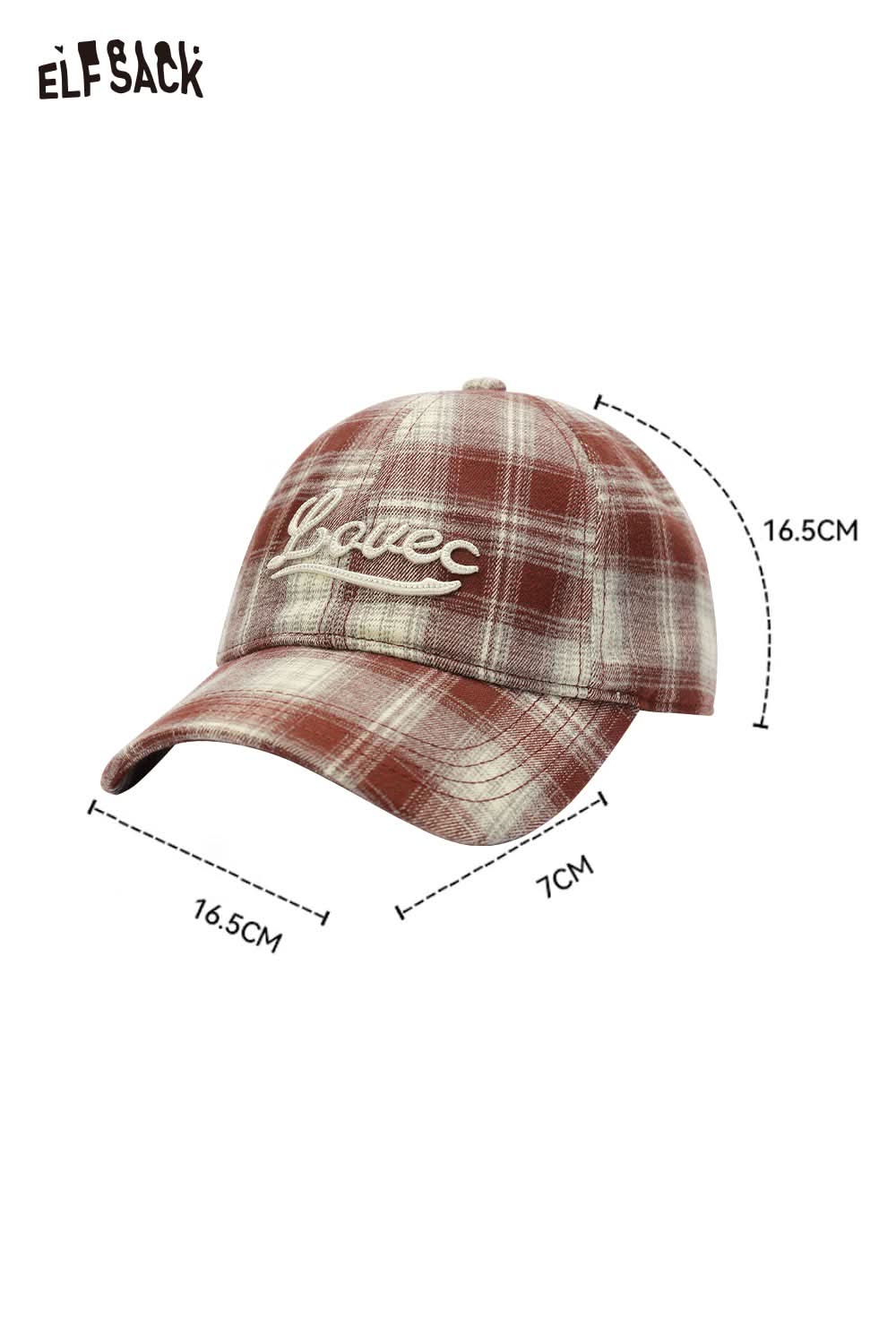 ELFSACK women's checkered baseball cap in red plaid with embroidered logo and adjustable strap