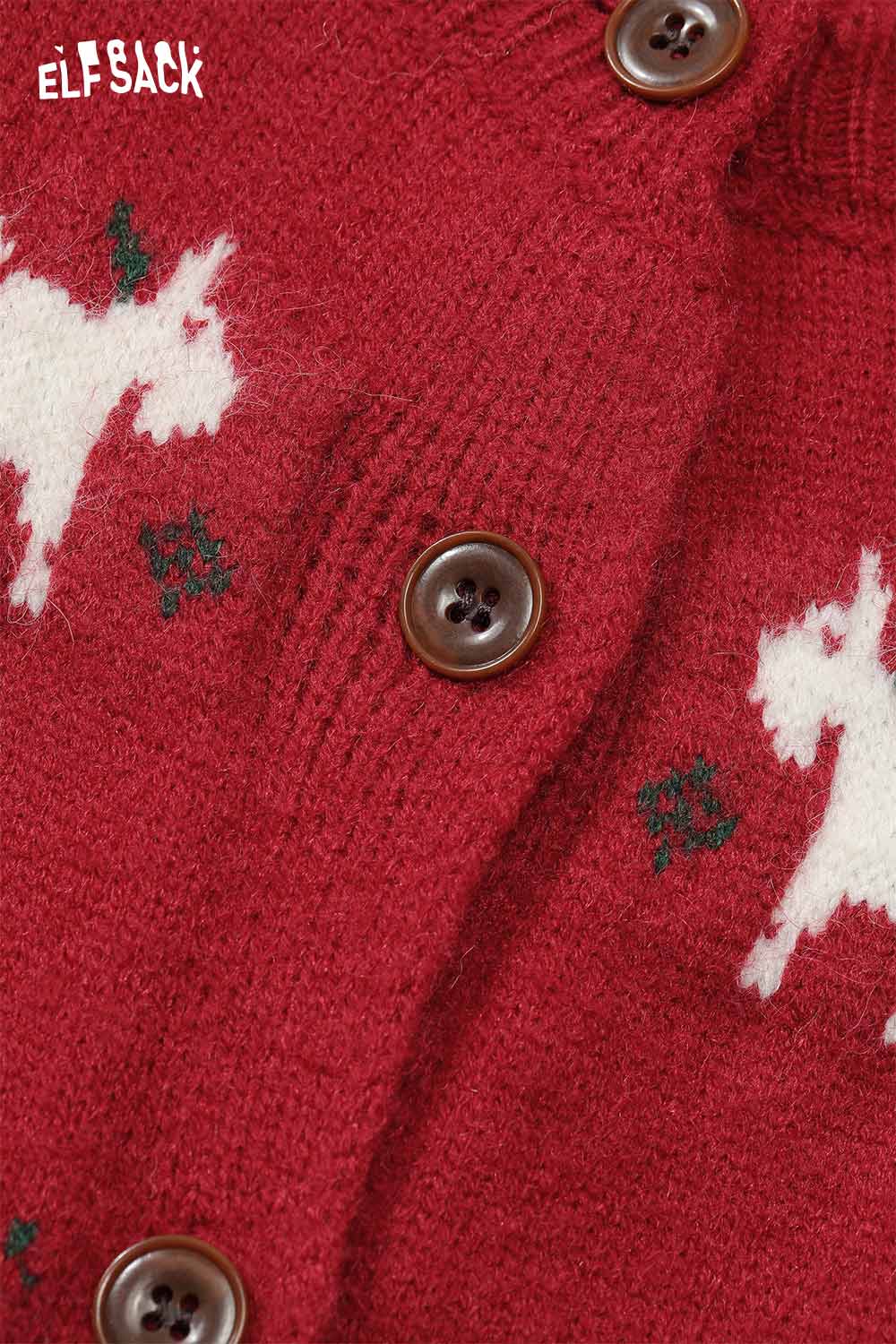 ELFSACK women's Christmas animal graphic cardigan with festive animal designs and button details