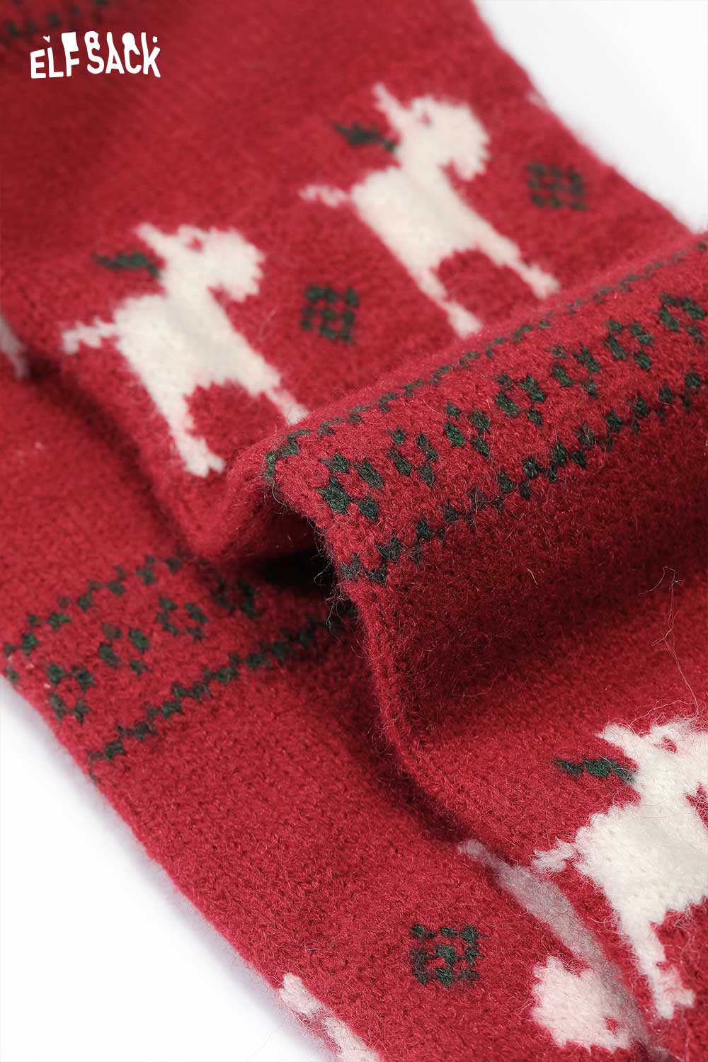 Red women's Christmas animal graphic cardigan featuring unicorn designs and festive patterns