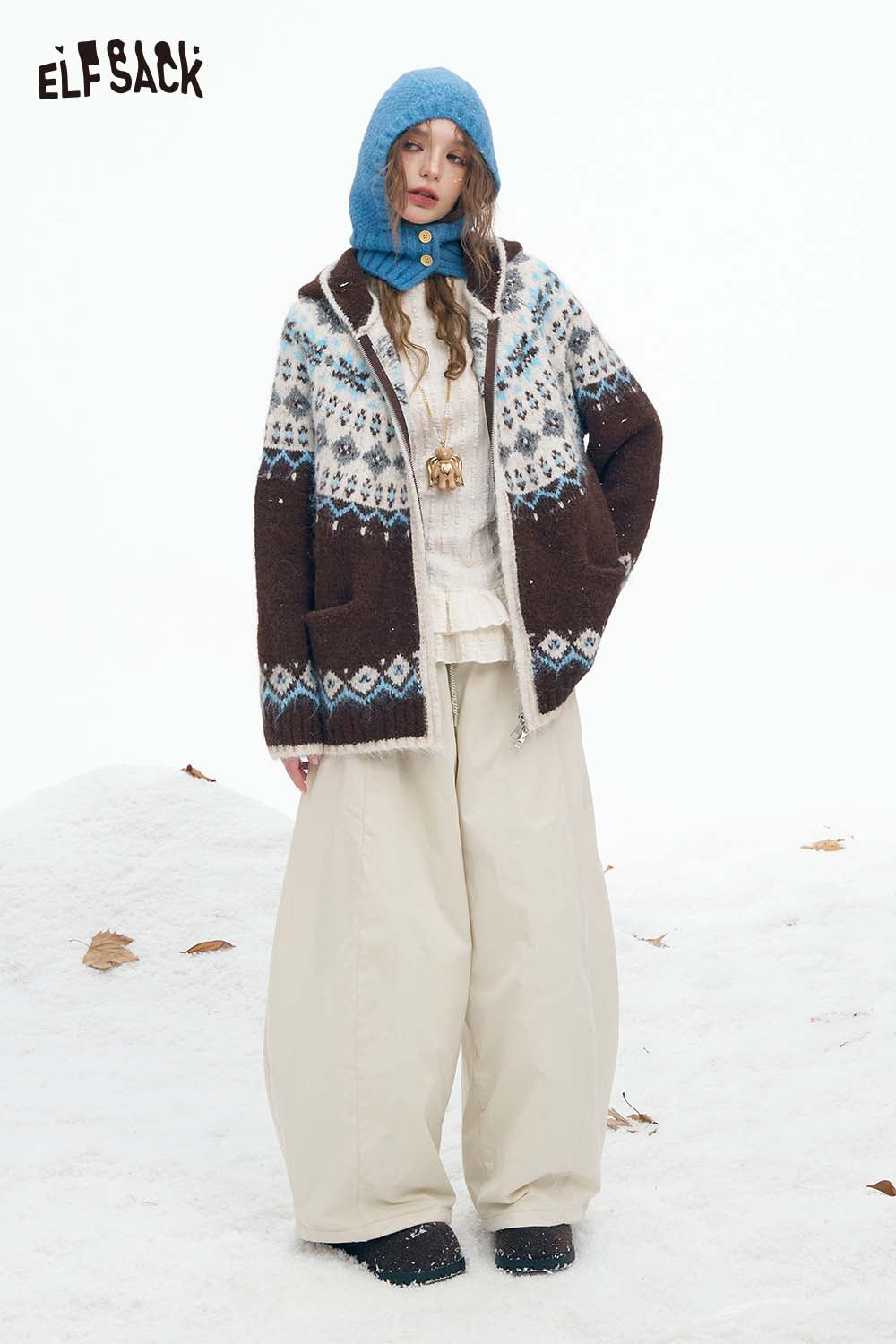 ELFSACK women's Christmas hooded sweater featuring festive patterns and a cozy design