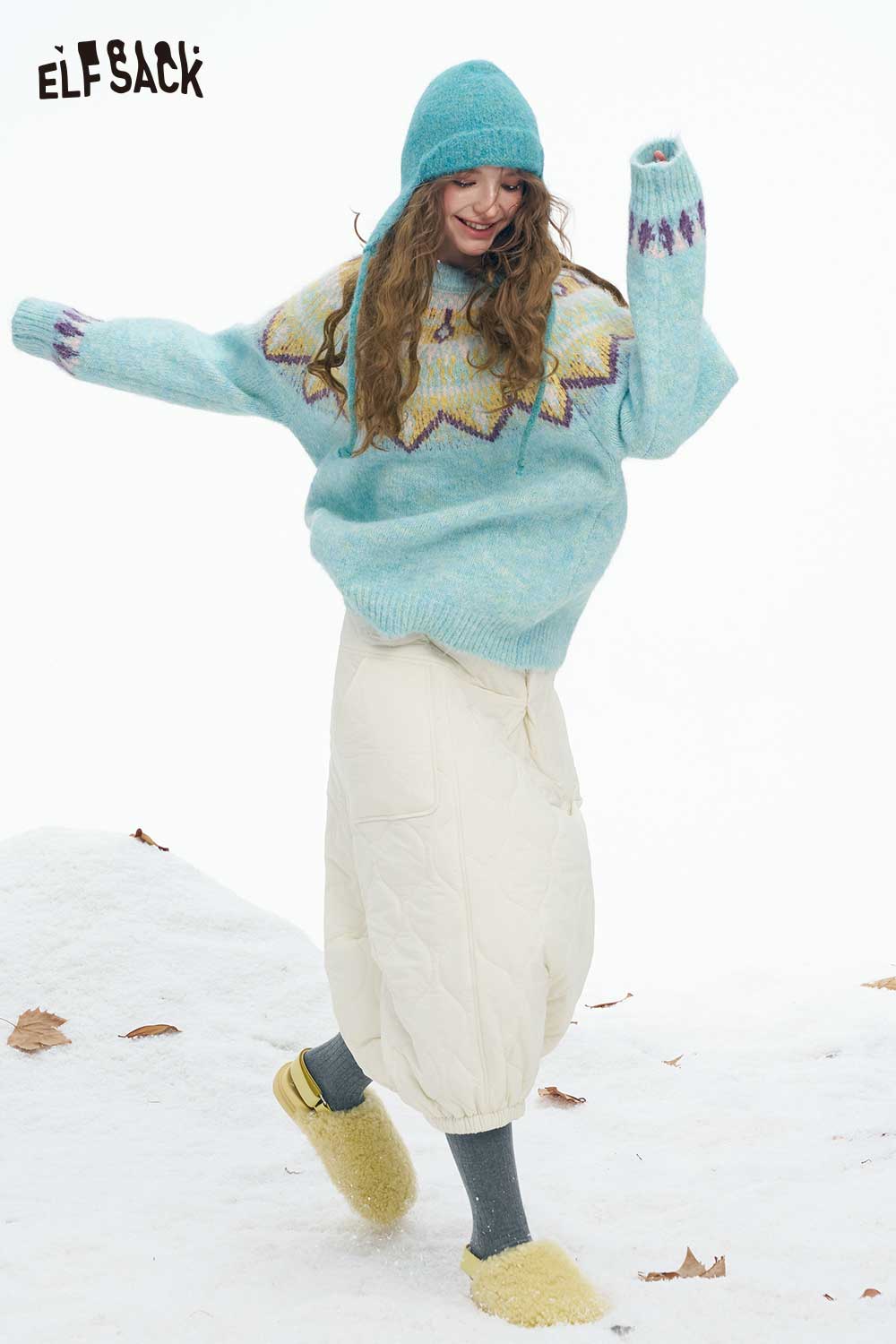 ELFSACK women's Christmas stripe sweater in blue with a festive design and cozy fit for winter wear