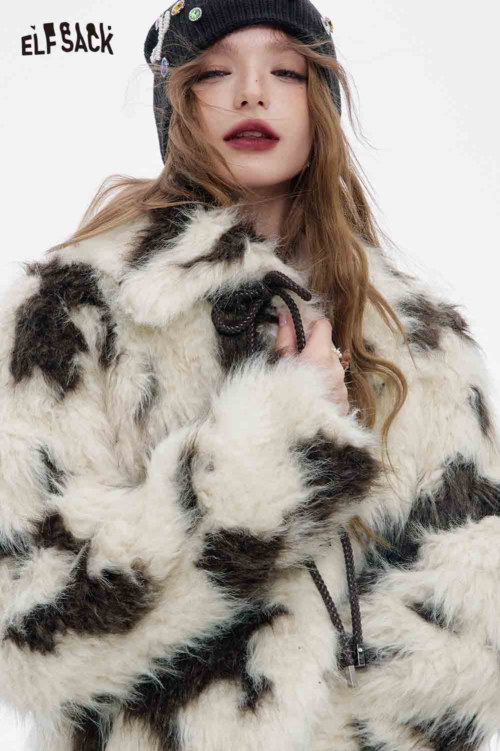 ELFSACK women's color block faux fur coat with a stylish design and cozy feel