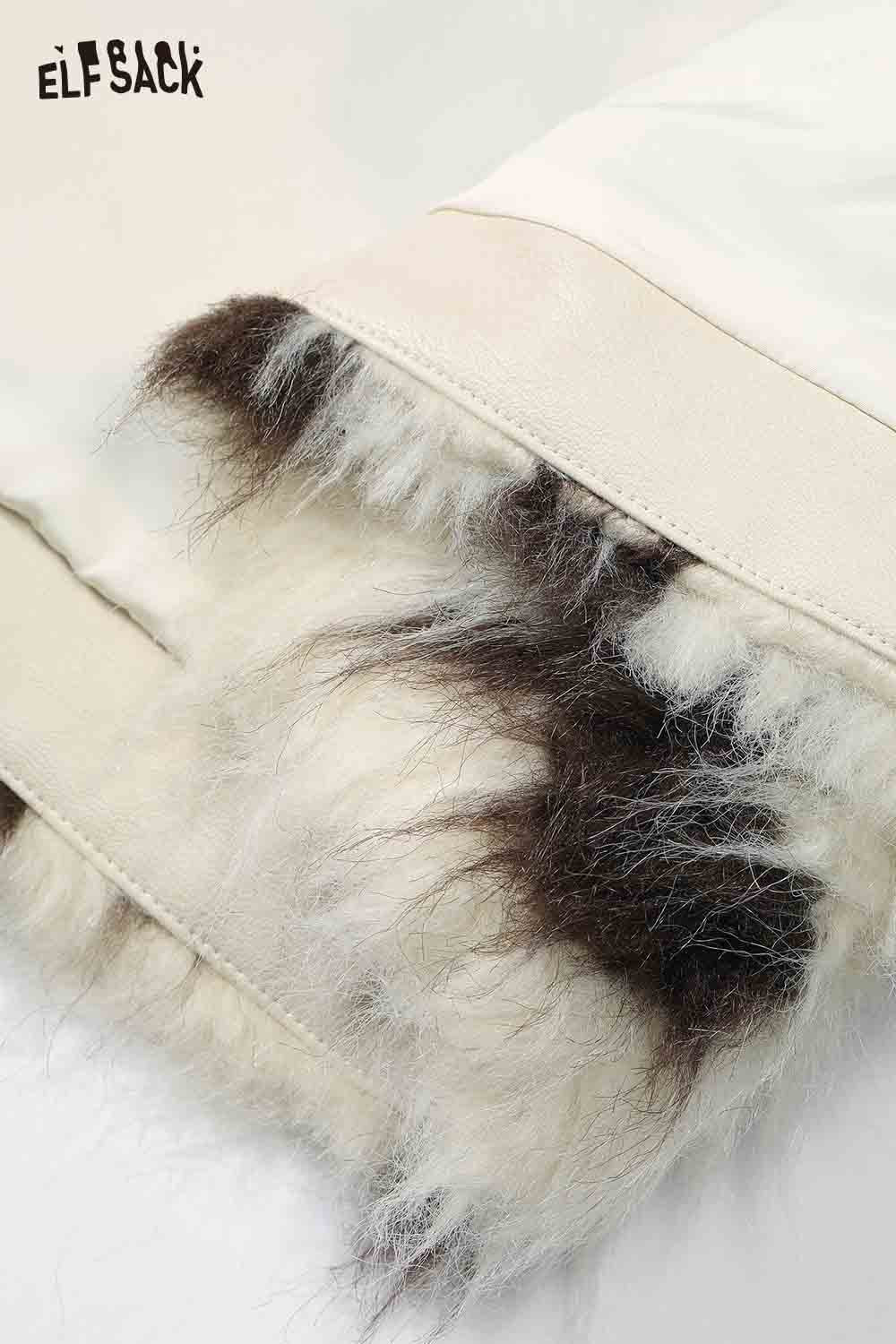 ELFSACK women's color block faux fur coat with soft texture and stylish design