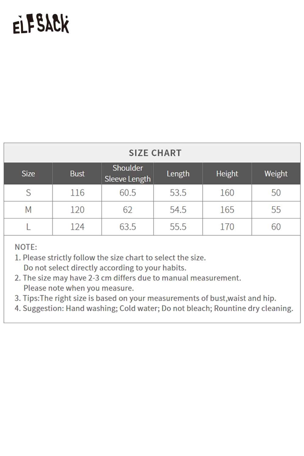 
                  
                    ELFSACK women's color block knit cardigan with size chart and care instructions
                  
                