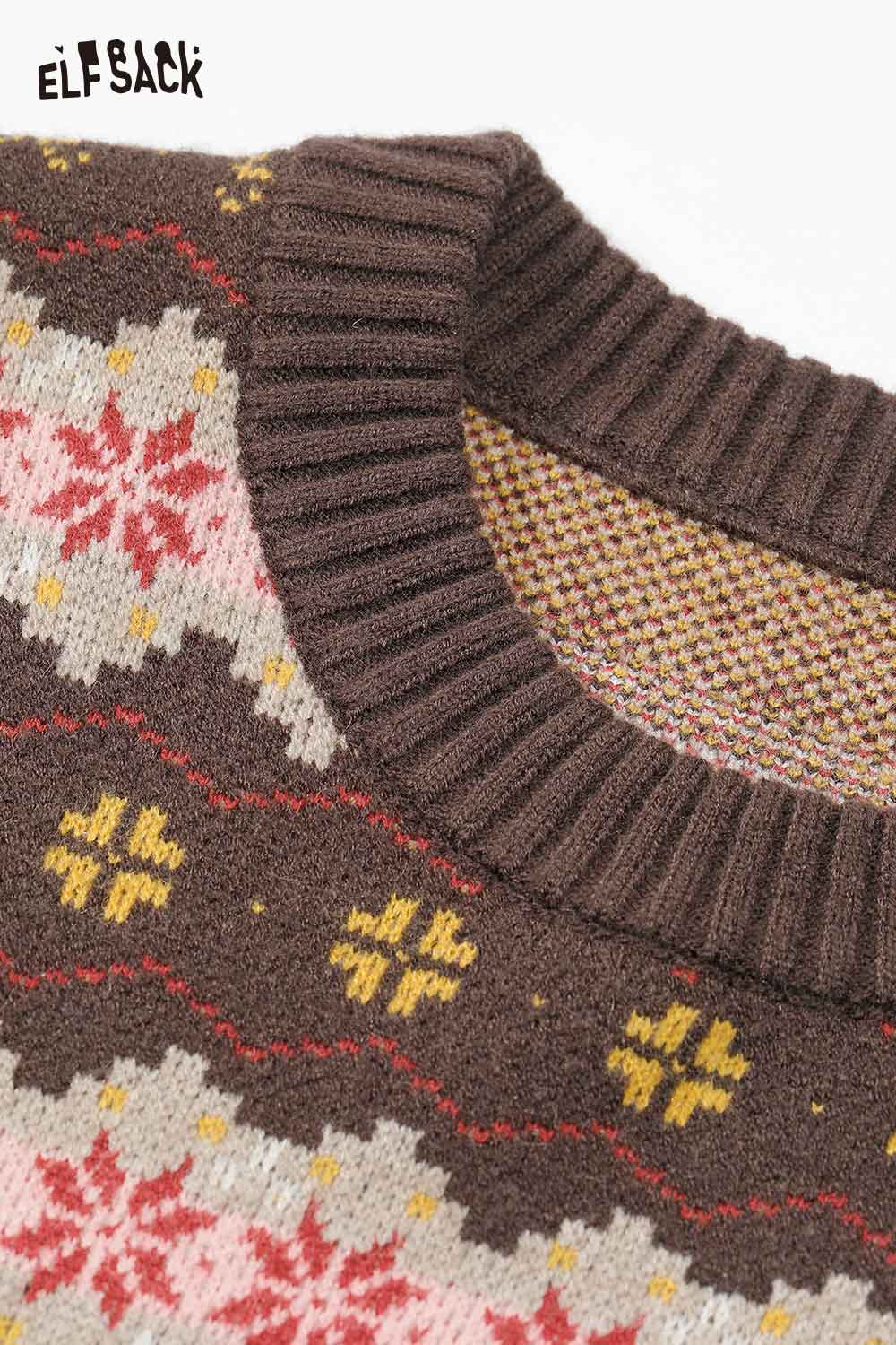 ELFSACK women's color block stripe sweater featuring a cozy knit design with floral patterns