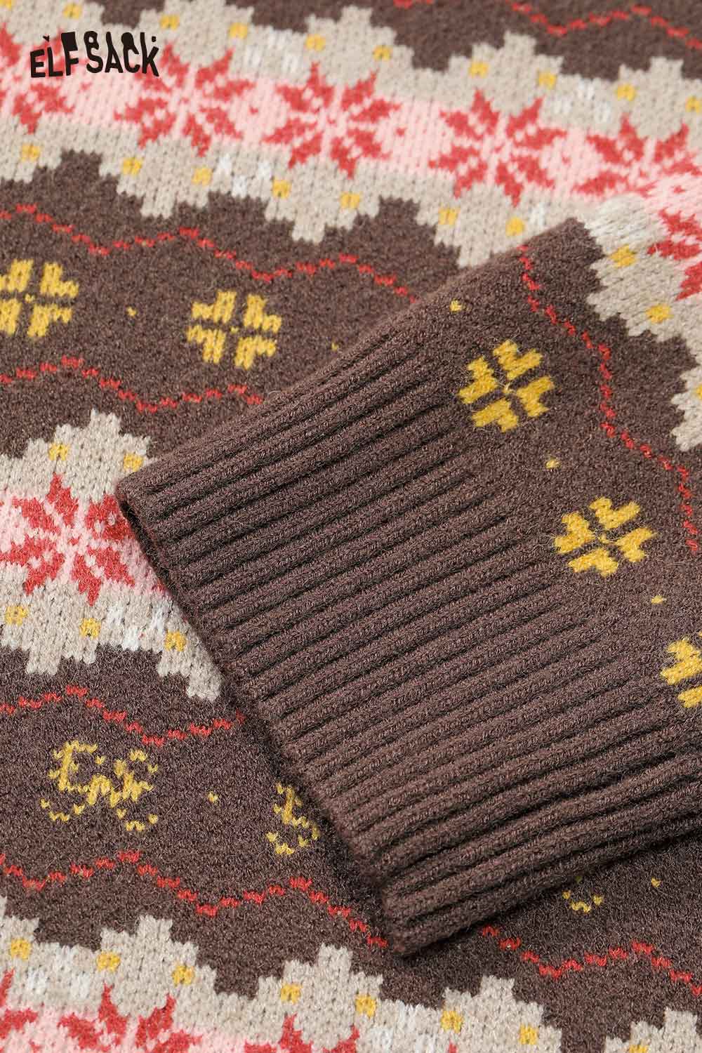 ELFSACK women's color block stripe sweater featuring a cozy knit design with a patterned cuff