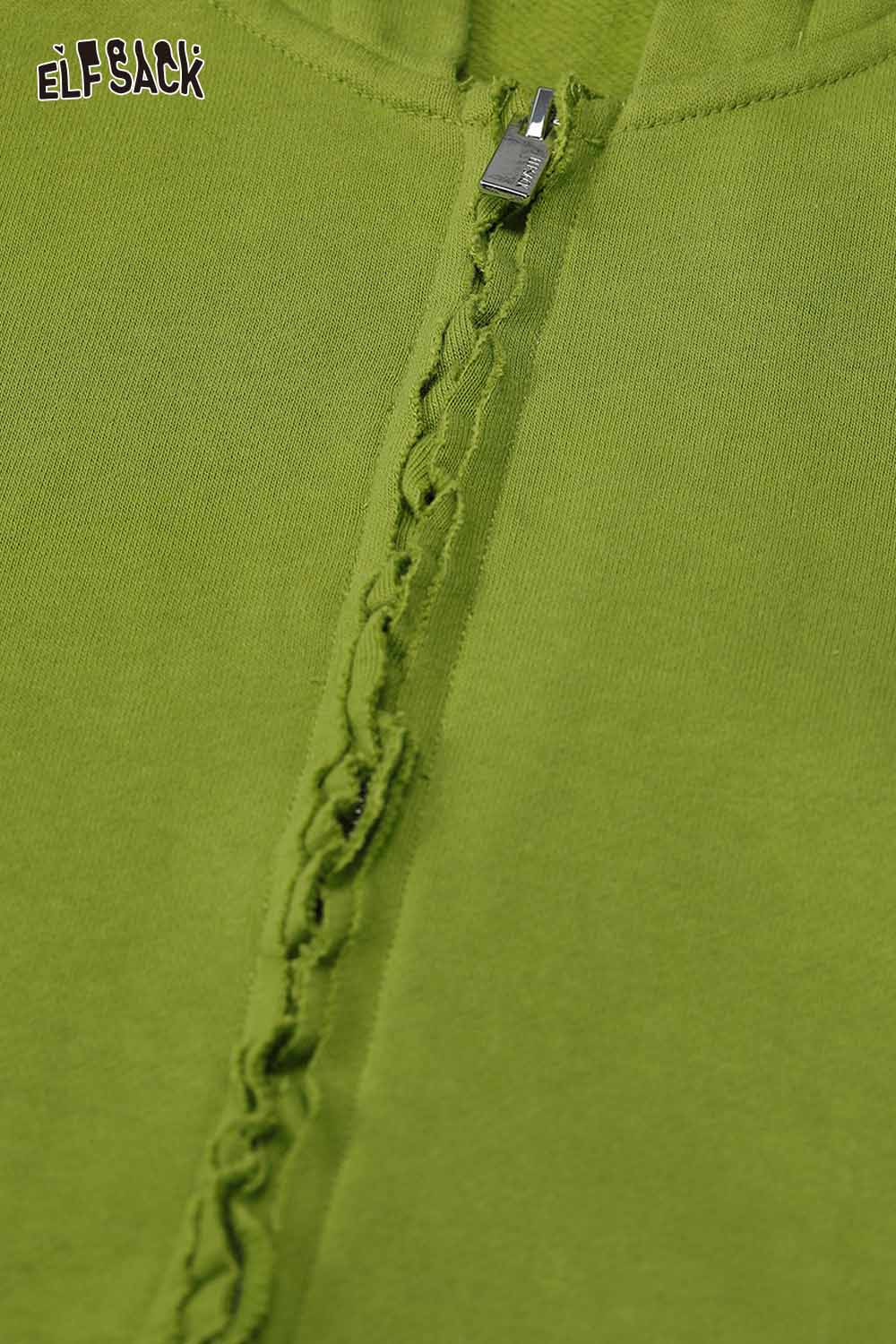 ELFSACK women's colorful hooded jacket with unique zipper detail in vibrant green