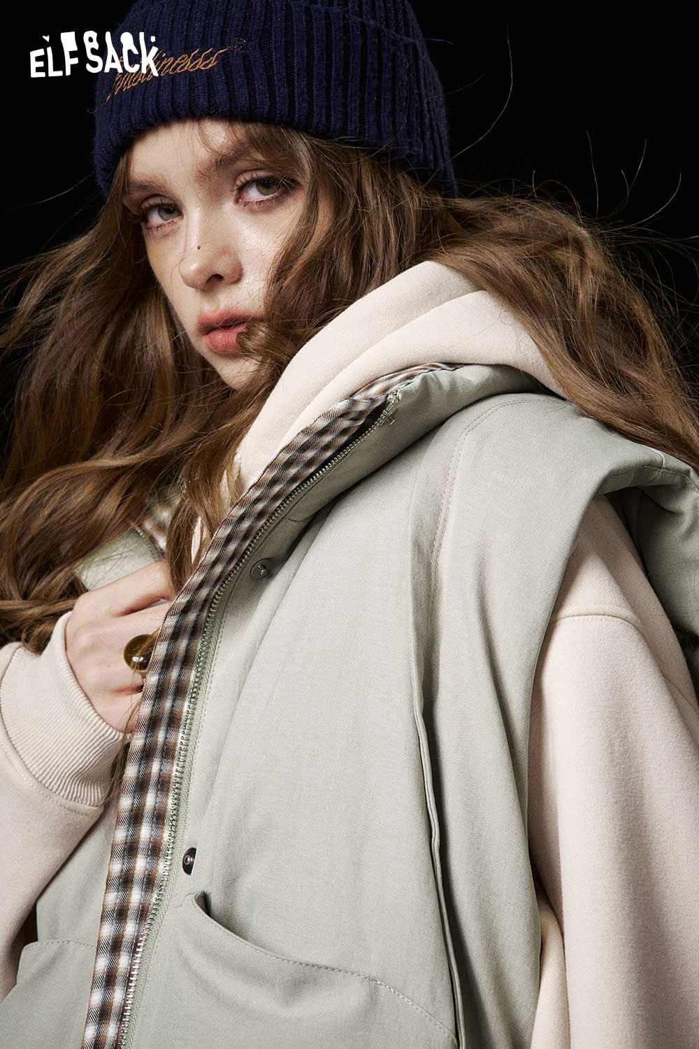 ELFSACK women's cotton blend down vest in light gray for stylish winter layering