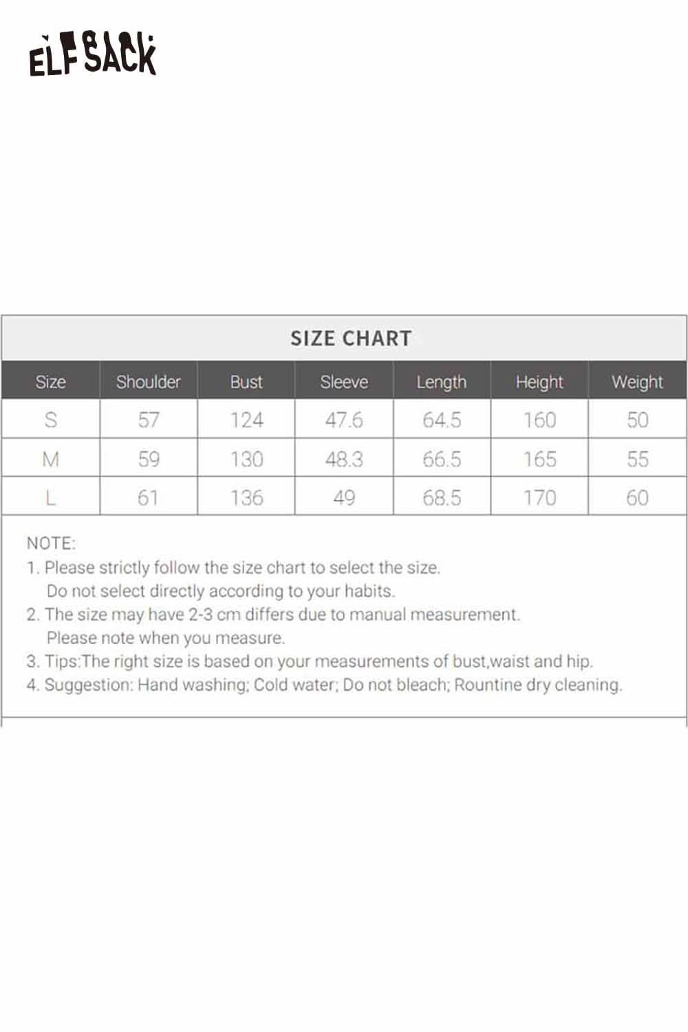 ELFSACK women's denim fur collar puffer jacket with size chart details for perfect fit options