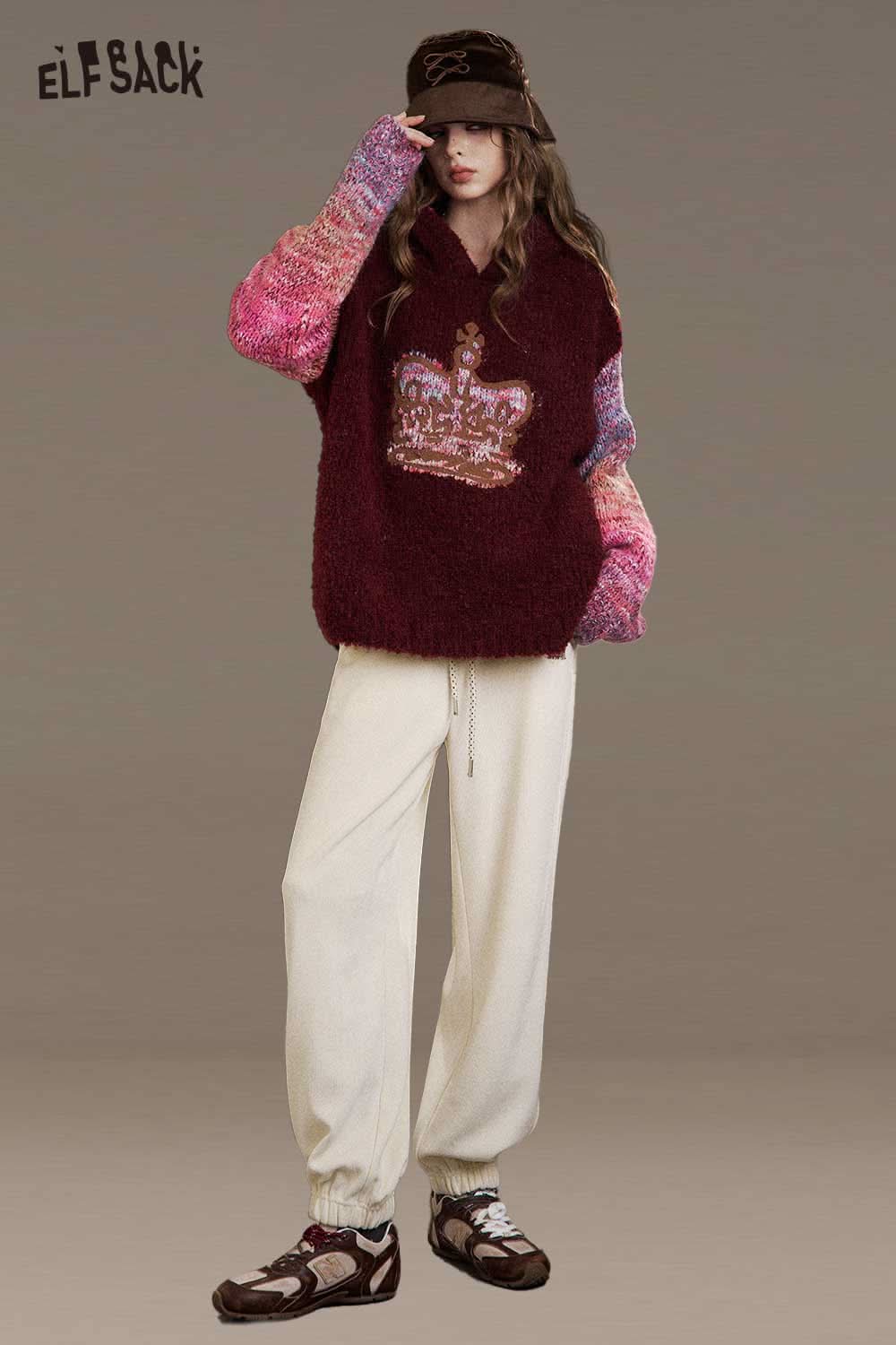 ELFSACK women's drawstring waist pants paired with stylish oversized sweater and casual footwear
