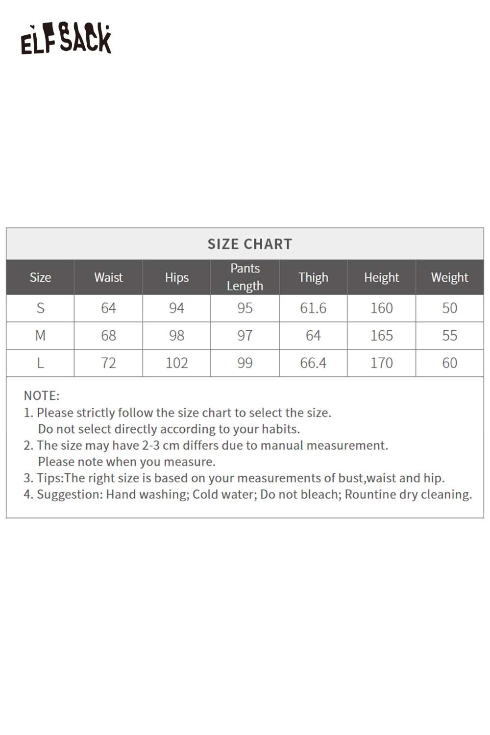 ELFSACK women's drawstring waist pants size chart for accurate fitting and measurements