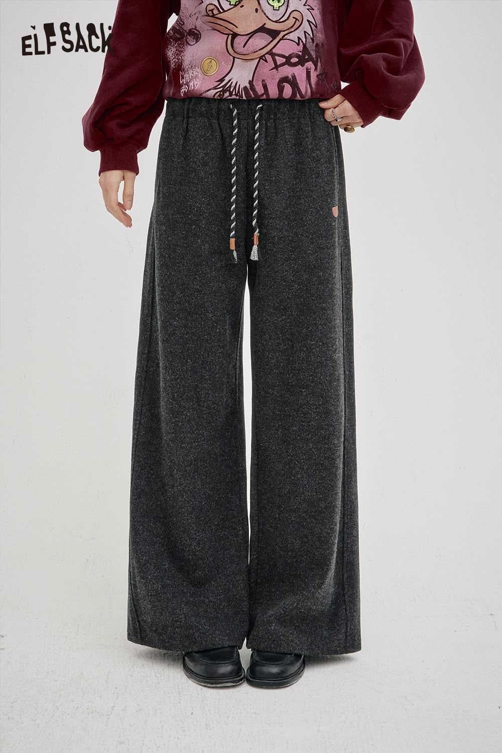 ELFSACK women's elastic drawstring pants in dark gray with a relaxed fit and stylish design